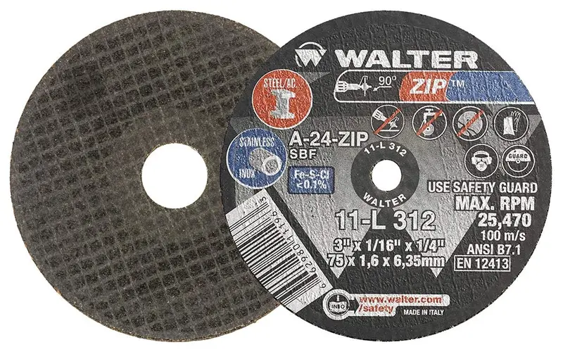 Walter 11L312 ZIP Cut-Off Wheel – 3″ × 1/16″ × 1/4″ Arbor